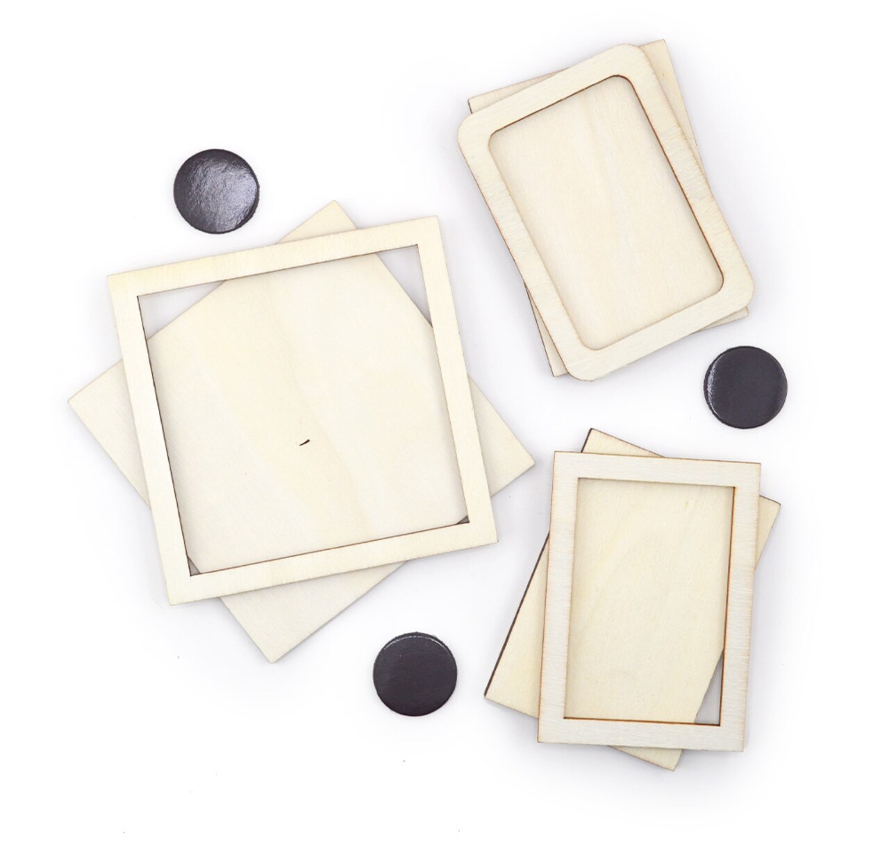 DIY Wood Frame Trio Sets with Magnets – Heart, Star, Flower, Geometric & Mixed Shapes for Crafting